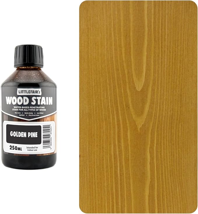 Littlefair's Wood Stain Water Based - 8.5oz/250ml - Indoor Furniture Stain Light & Dark Finishes - Special Non Toxic & Eco Friendly Formula - Wood Stain for Crafts - Color: Golden Pine