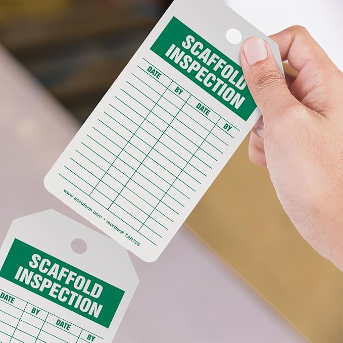 250 Tags by-The-Roll, Scaffolding Inspection Tags, US Made OSHA Compliant Scaffold Tags, Waterproof PF-Cardstock, Resists Tears, 6.25"x3", TAR725