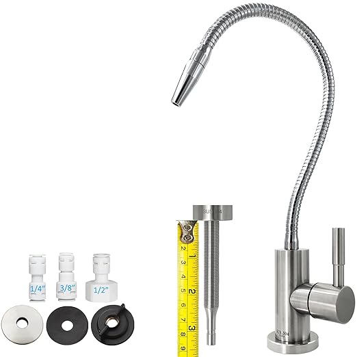 Kitchen Water Filter Faucet with Adjustable Gooseneck, Stainless Steel Drinking Water Faucet Lead-Free Safety for Water Filtration Systems or Reverse Osmosis Systems, Beverage Cold Water Faucet