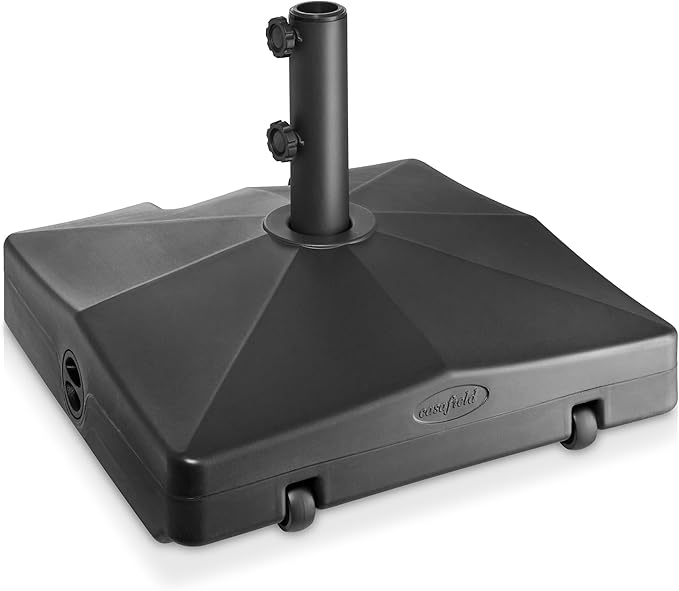Casafield Patio Umbrella Base, 64lb Capacity, Fillable Heavy Duty Rolling Stand with Handle for Outdoor, Patio, Lawn, Deck, Poolside - Black