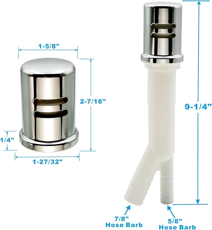Dishwasher Air Gap Kits with Dishwasher Air Gap Cover and Matching Escutcheon, Replacement air gap dishwasher,Solid Brass Air Gap Cap, Polished Chrome Finish