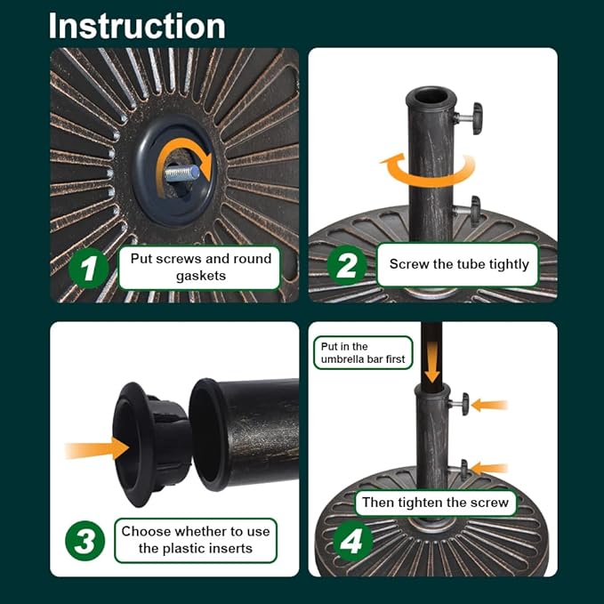 EliteShade USA Umbrella Base Stand Market Patio Outdoor Heavy Duty Umbrella Holder with Concave Radial Pattern,Bronze