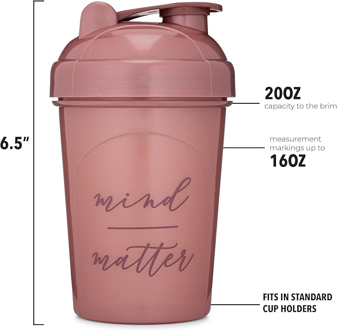 GOMOYO 2-Pack 20-Ounce Protein Shaker Bottle (Plum & Rose) | BPA Free, Dishwasher Safe Shaker Cups with Motivational Quotes for Gym, Running, Workout Supplements