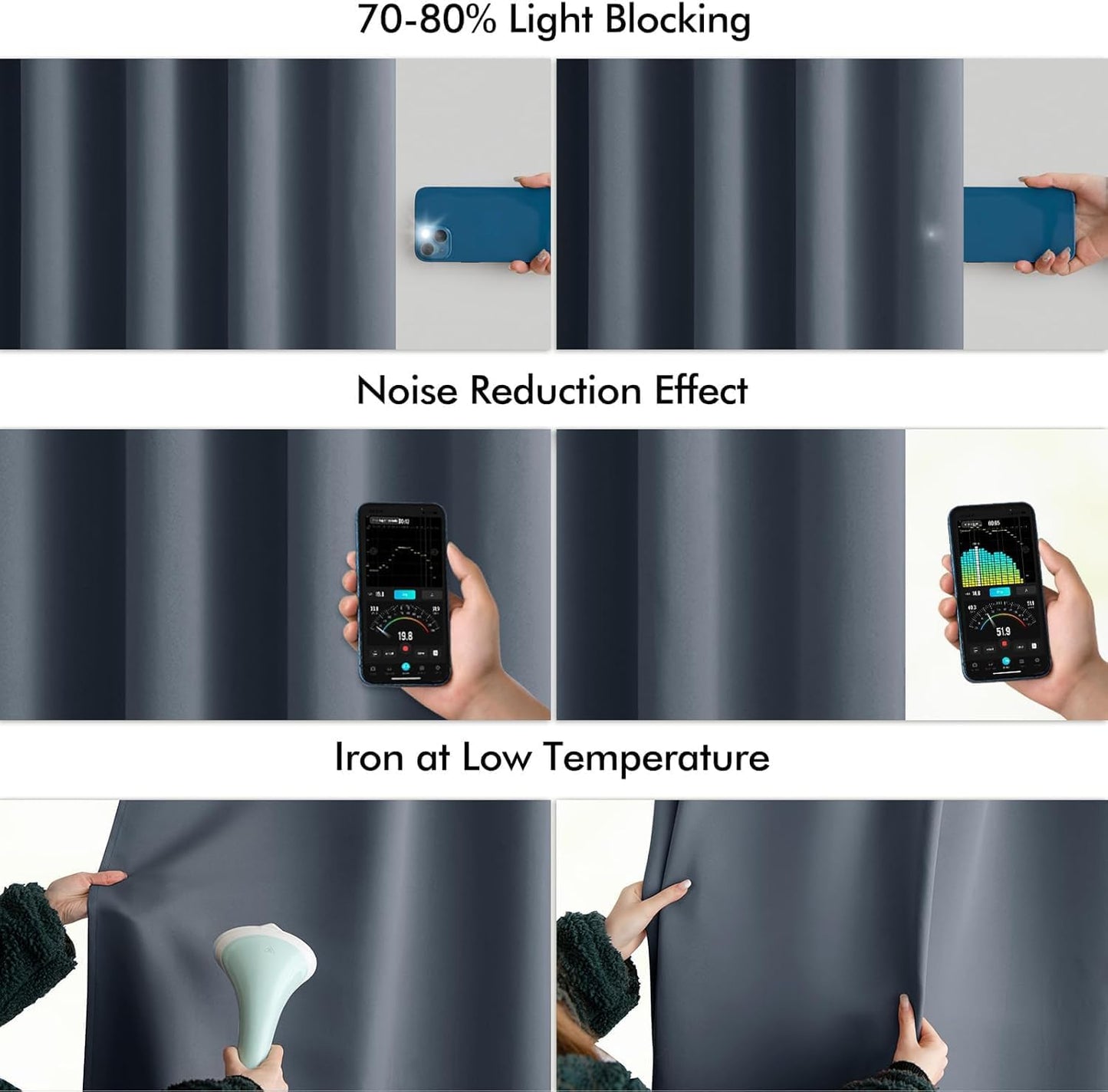 MIULEE Stone Blue Back Tab Blackout Curtains 63 Inch Length 2 Panels Set for Living Room Bedroom Privacy, Rod Pocket/Pinch Pleat Thermal Insulated Room Darkening Pleated Light Blocking Drapes