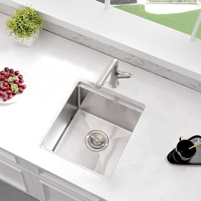 Undermount Bar Sink Stainless Steel, 15 x 17 Inch Undermount Workstation Small 16 Gauge Single Bowl Outdoor Kitchen Bar Prep Sink