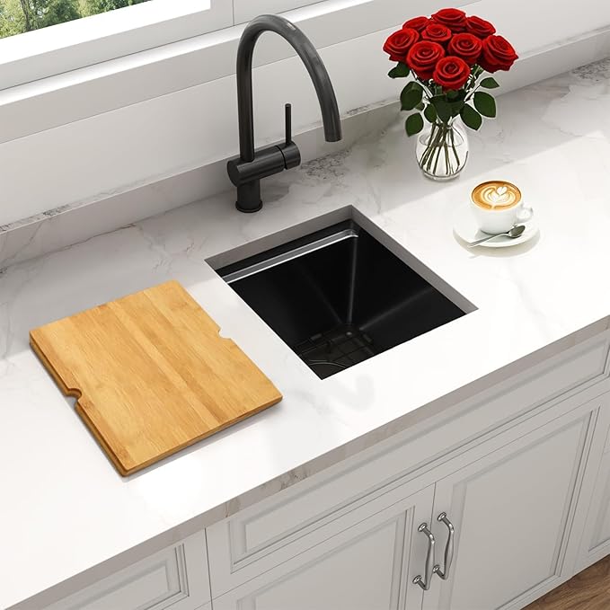 Black Bar Sink Undermount,Small Bar & Prep Sinks,16 gauge Stainless Steel Bar Sink with Workstation for Wet Bar Area (17" X 19")