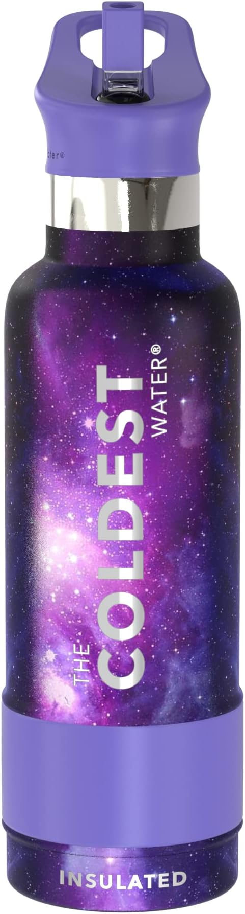 Coldest Water Bottle with Standard Mouth Straw Lid Metal Thermos Vacuum Insulated Stainless Steel l Reusable Leak Proof Cupholder Flask (21 oz, Astro Purple)