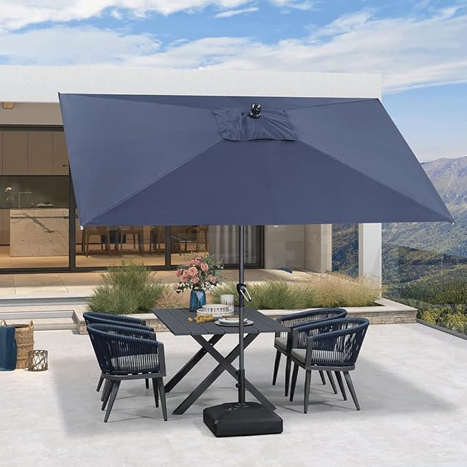 PURPLE LEAF 10' x 6.5' Rectangular Patio Umbrella Outdoor Table Umbrella Aluminum Frame Market Umbrella Sun Umbrella with 8 Sturdy Ribs Tilt for Garden Deck Lawn Pool Navy Blue