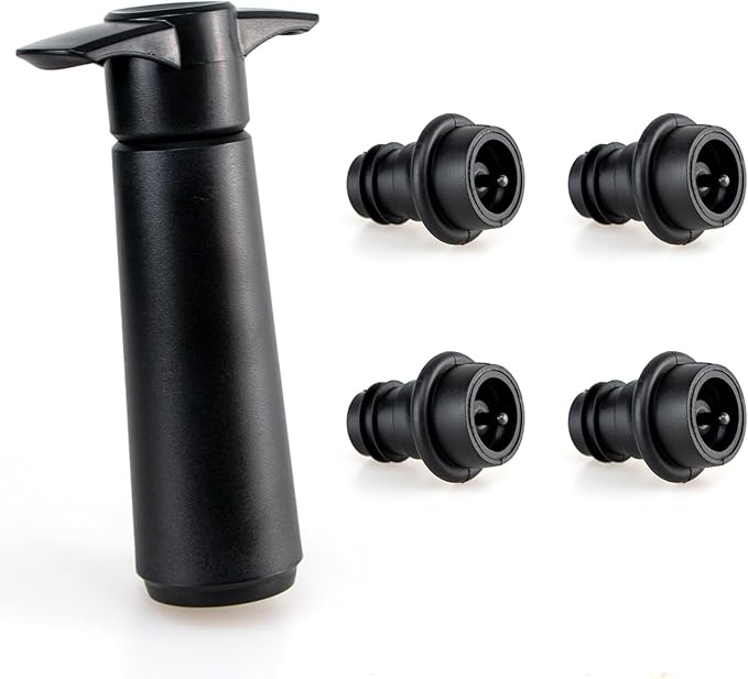 Wine Saver, Wine Vacuum Pump and 4 Stoppers, Wine Preserver, Accessories to Keeps Wine Fresh, Reusable Wine Sealer for Wine Bottles