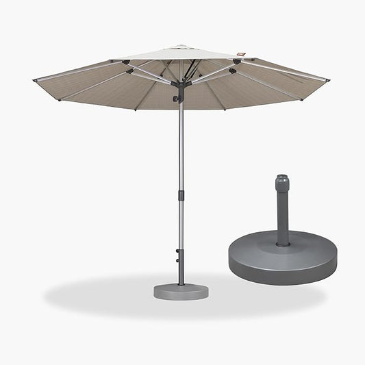 PURPLE LEAF 10 FT Semi-Auto Outdoor Patio Umbrella with Base Market Table Sun Umbrellas with 8 Aluminum Sturdy Ribs for Backyard Deck Garden Pool (Silver Pole Beige Canopy)