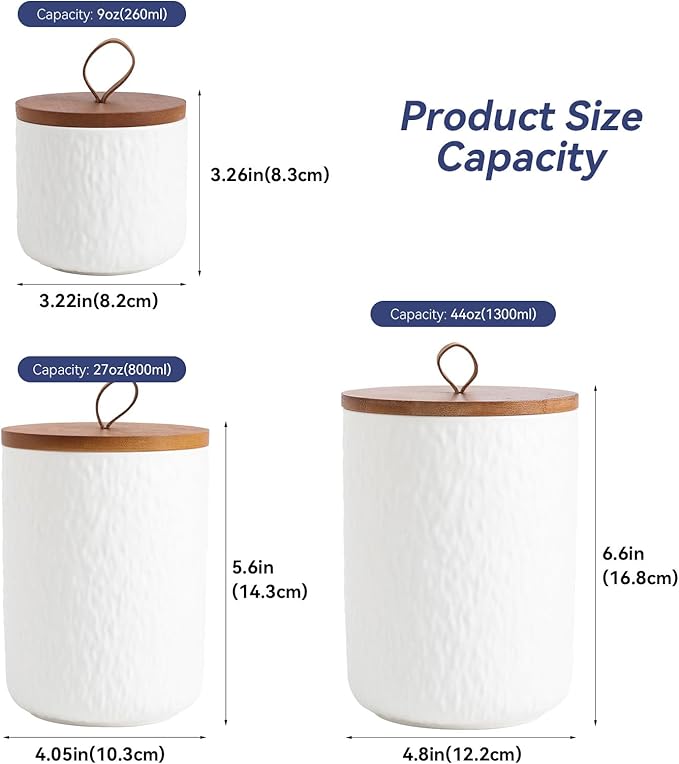 Kitchen Canisters for Countertop, Ceramic Coffee Canisters with Airtight Lids Food Storage Jars Sugar Container for Kitchen Counter Tea, Coffee Beans, Spice (#001White-44oz/1300ml)