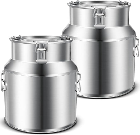 Suclain 2 Pcs Stainless Steel Milk Can Milk Bucket Metal Milk Jug with Sealed Lid and Carry Handle Tote Jug for Milk, Wine, Water, Liquid Tote Pail Storage Transport (28 Liters)
