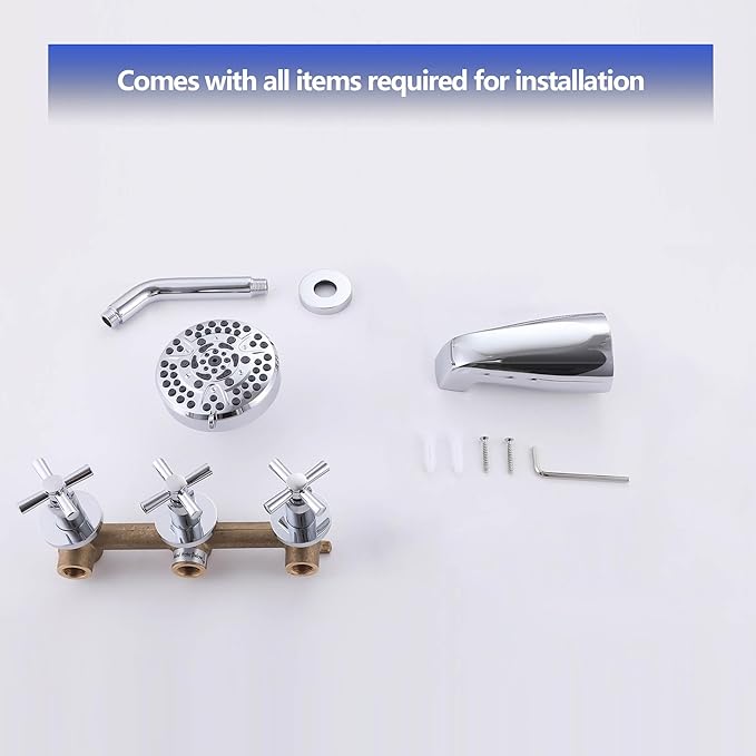 3 Handle Tub Shower Faucet Set, Bathtub Shower Faucet With Tub Spout Chrome Tub and Shower Trim Kit with Valve