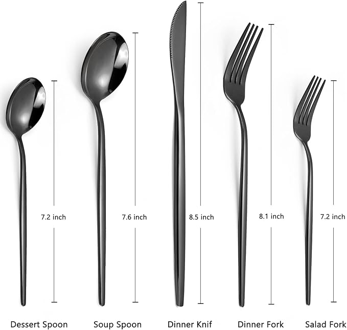 Black Silverware Set, KassKa 20 Pieces Flatware Cutlery Set, Stainless Steel Utensils Set Spoon Fork Knives Set for Home Restaurant and Kitchen, Mirror Polished Finished, Service for 4