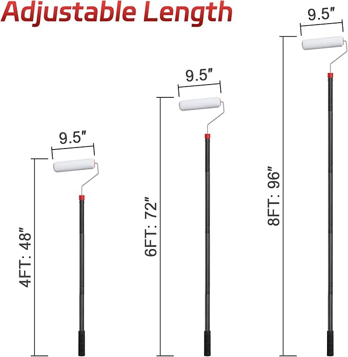 Paint Roller Brush Kit, 8 FT Paint Roller Extension Poles Multi-Function Paint Roller Kit with Brush Stainless Steel Poles Splicing Rod House Mural Brush for Walls and Ceiling