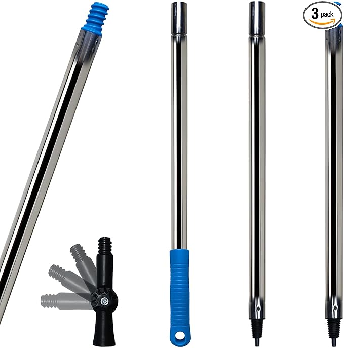 4 Ft Extension Pole +Joint Angle Adaptor, Paint Roller Stainless-Steel Threaded Splicing Extension Poles for Hand Drywall Sander Wall Cleaning and Polishing Paint Roller Brushes (4 Feet)