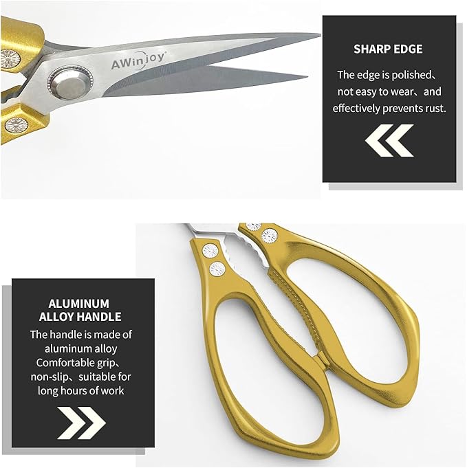Kitchen Scissors, Heavy Duty Sharp Kitchen Shears, Dishwasher Safe, Multipurpose Cutting Scissors for Kitchen, Meat, Chicken, Fish, Poultry, Herbs, Bread, Kitchen Gadgets, Gift (Gold)