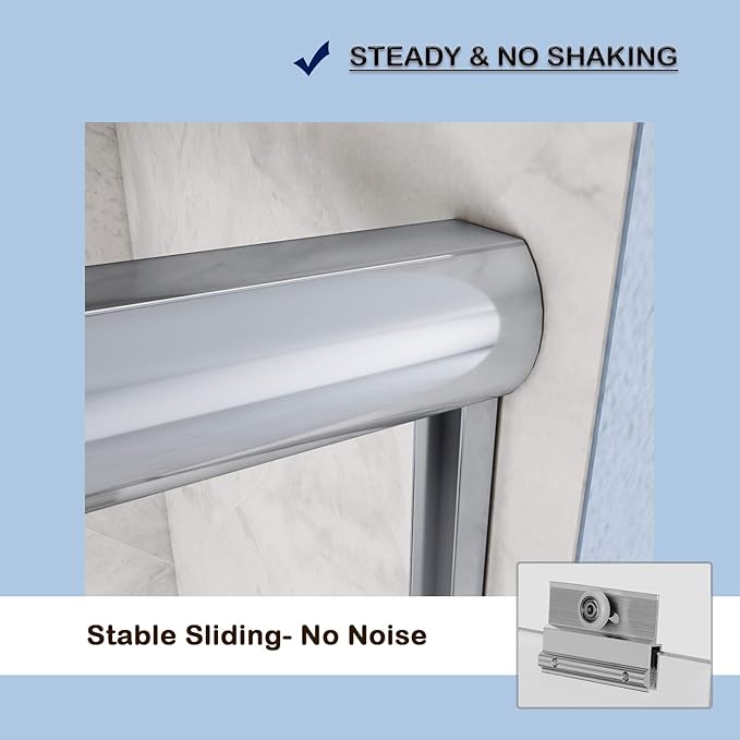 SUNNY SHOWER Bathtub Door Double Glass Sliding Shower Tub Door 60" W x 57.4" H Semi-Frameless 1/4" Clear Glass Shower Enclosure Doors for Bathroom, Chrome Finish