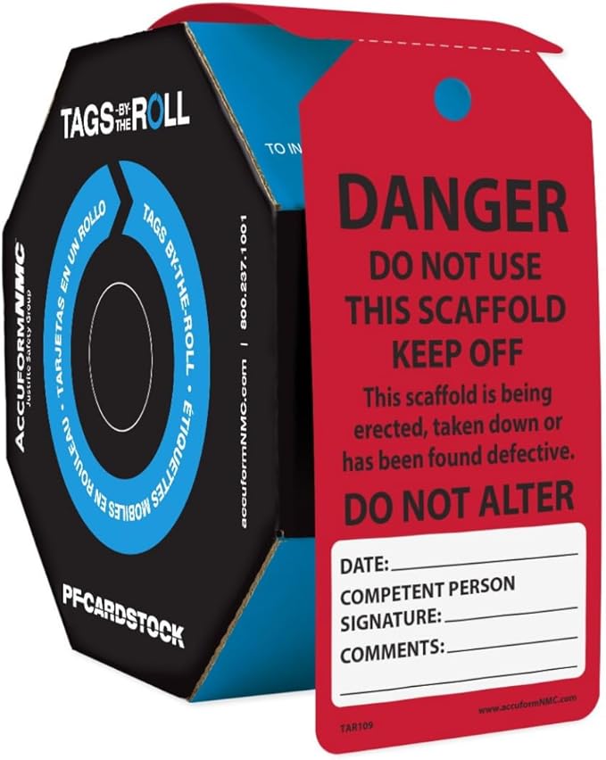 100/250 Scaffolding Safety Tags, Do Not Use This Scaffold Keep Off, OSHA Compliant, Waterproof PF-Cardstock, Resists Tears, 6.25"x3"