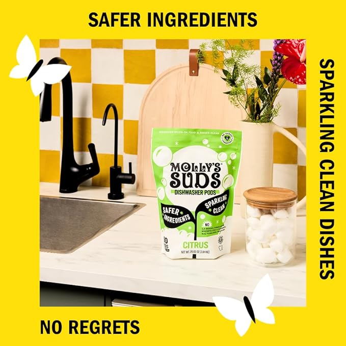 Molly's Suds Dishwasher Powder | Clean Dishwasher Detergent, Cuts Grease & Rinses Clean (Residue-Free) for Sparkling Dishes | 60 Loads (Citrus)