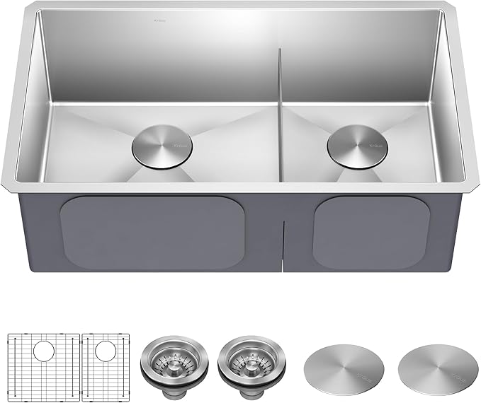 Kraus Kitchen Sinks Undermount - 32 Inch Stainless Steel Kitchen Sink, 60/40 Double Bowl, 16 Gauge, Model KHU103-32