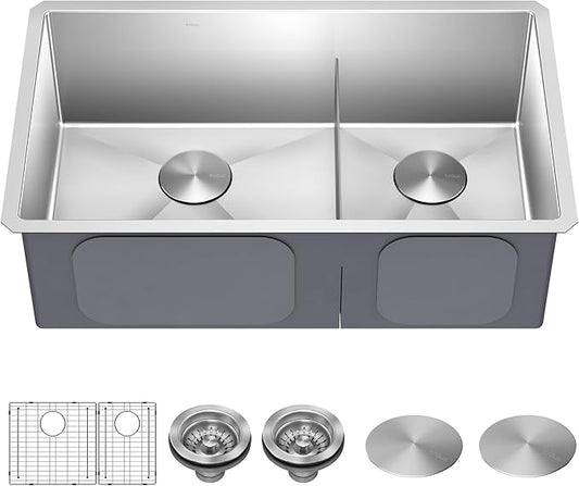 Kraus Kitchen Sinks Undermount - 32 Inch Stainless Steel Kitchen Sink, 60/40 Double Bowl, 16 Gauge, Model KHU103-32