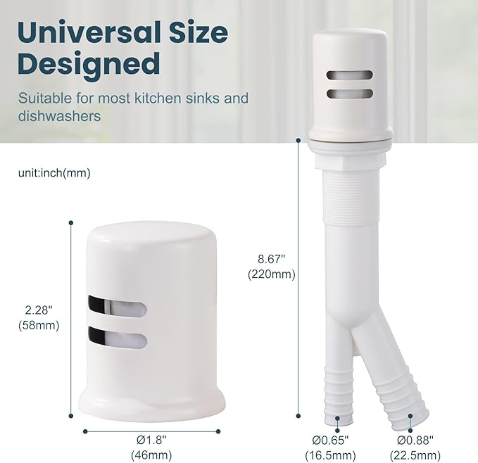 Dishwasher Air Gap Cover, Dishwasher Air Gap Cap for Kitchen Sink, Solid Brass Dishwasher Overflow Vent Cap Replacement Kit, Biscuit White