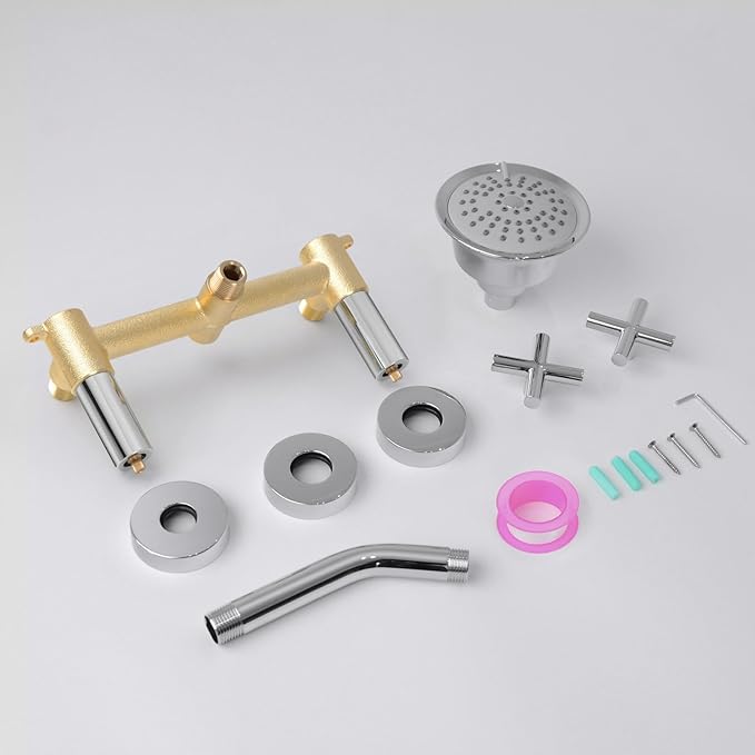 2 Handles Shower Faucet Set,Two Handles Shower Faucet Set with 3 Modes Rainfall Shower Head,2 Knobs Single Function Wall Mounted Shower Trim Kit with Rough-in Valve,Chrome,1A1MK-W