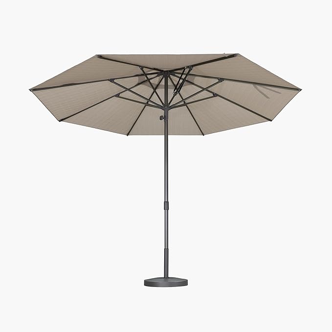 PURPLE LEAF 11.5 FT Semi-Auto Outdoor Patio Umbrella Market Table Sun Umbrellas with 8 Aluminum Sturdy Ribs for Backyard Deck Garden Pool (Gray Pole Beige Canopy)