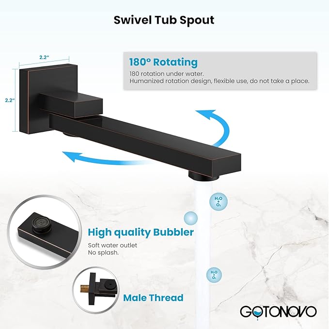gotonovo Rainfall Tub Shower Faucet Set Bathroom Shower System with Tub Spout Wall Mount Square High Pressure Shower Fixtures with Handheld Sprayer Rough-In Valve 10'' Shower Head,Oil Rubbed Bronze