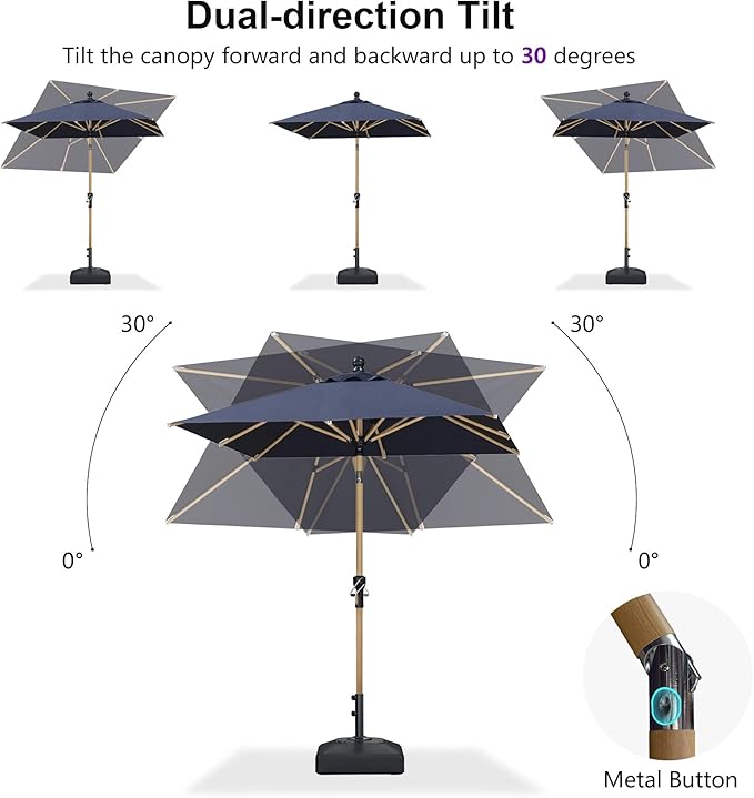 PURPLE LEAF 6.5' x 6.5' Square Patio Umbrella Market Umbrella Aluminum Outdoor Table Umbrella with Push Button Tilt & 8 Sturdy Ribs and Crank Commercial Sun Umbrella for Pool Backyard Deck, Navy Blue