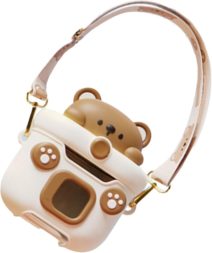 Keenso Camera Cup for Kids and Adults with Straw, 550ml Portable Cartoon Water Bottle for Office and Outdoor (Creamy White)