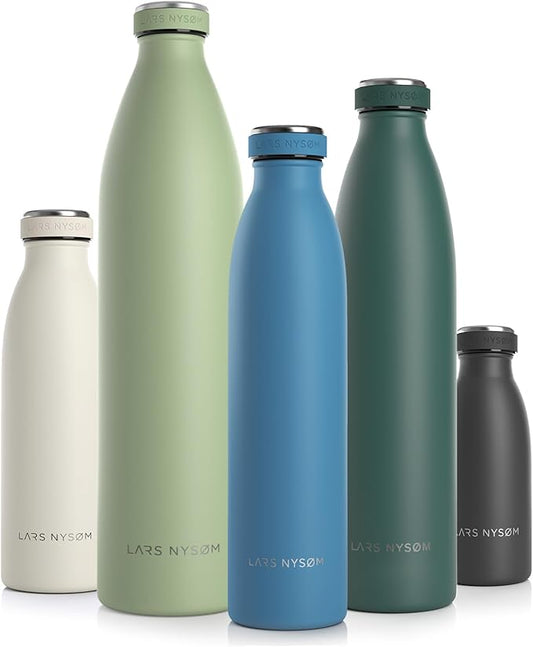 LARS NYSØM Stainless Steel Insulated Water Bottle 12oz 17oz 25oz 34oz 51oz | BPA-free Insulated Thermo Flask for Hot and Cold Beverages | Leakproof Drinking Bottle (Niagara, 25oz)