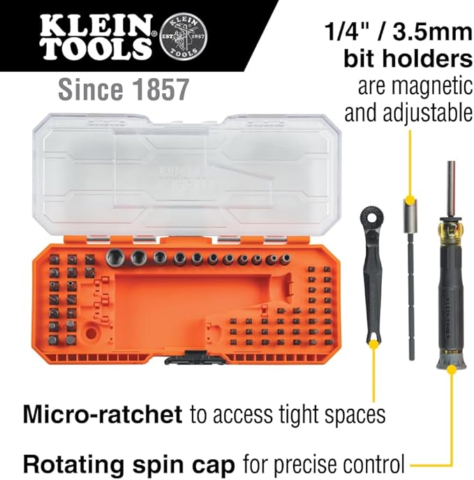 Klein Tools 32787 64-Piece Micro-Ratchet Bit Precision Driver Set with Modular Case, Magnetic, Precision, Standard Bits and Nut Drivers