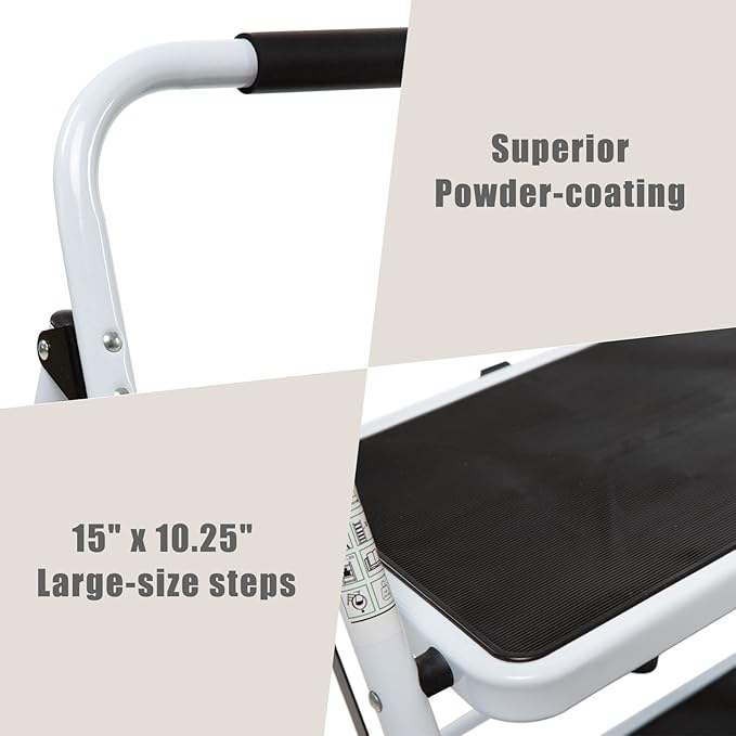 Wiberwi 3 Step Ladder Folding Step Stool for Adults with Top Handrail 330 Lbs Capacity, Lightweight & Portable Step 3 Stool Ladders with Wide Pedal for Home Kitchen Sturdy Steel Frame