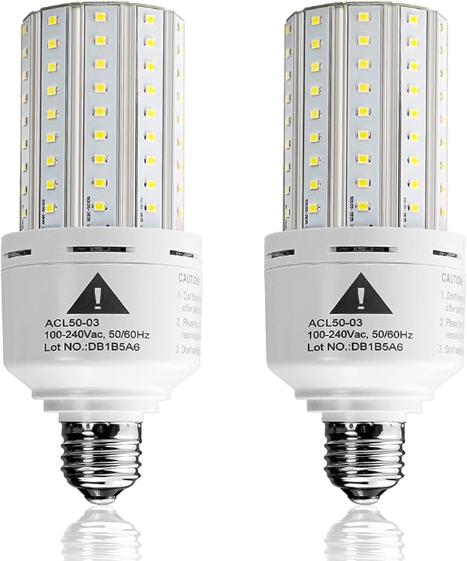 ZP 2-Pack Led Light Bulb 400W Equivalent 6250 Lumen 5000k Cool Daylight White E26/E27 Medium Base 50W Led Corn Light for Outdoor Indoor Lamp Area Garage Warehouse Workshop Street Backyard New Upgrade