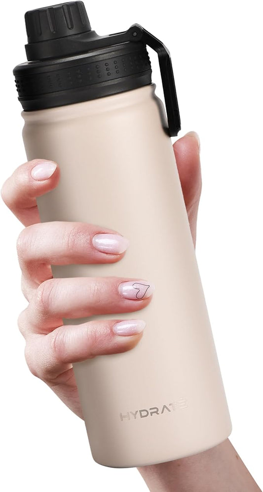 HYDRATE Insulated Stainless Steel Water Bottle - Large Reusable Flask with Leak-Proof Design and Convenient Handle - Double Vacuum Insulation for School, Work, or Adventure