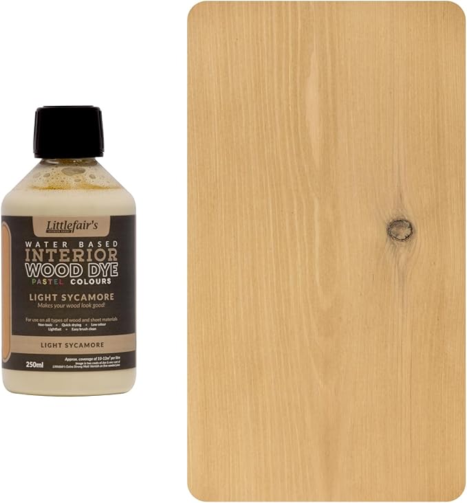 Littlefair's Wood Stain Water Based - 8.5oz/250ml - Indoor Furniture Stain Light & Dark Finishes - Special Non Toxic & Eco Friendly Formula - Wood Stain for Crafts - Color: Light Sycamore