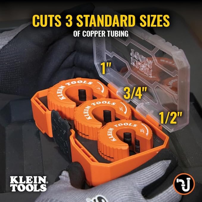 Klein Tools 50048 C-Style Copper Tubing Cutter Set with 1/2, 3/4, and 1-Inch Cutters, MODbox Case, Ultra-Compact for Tight Spaces, 3-Piece