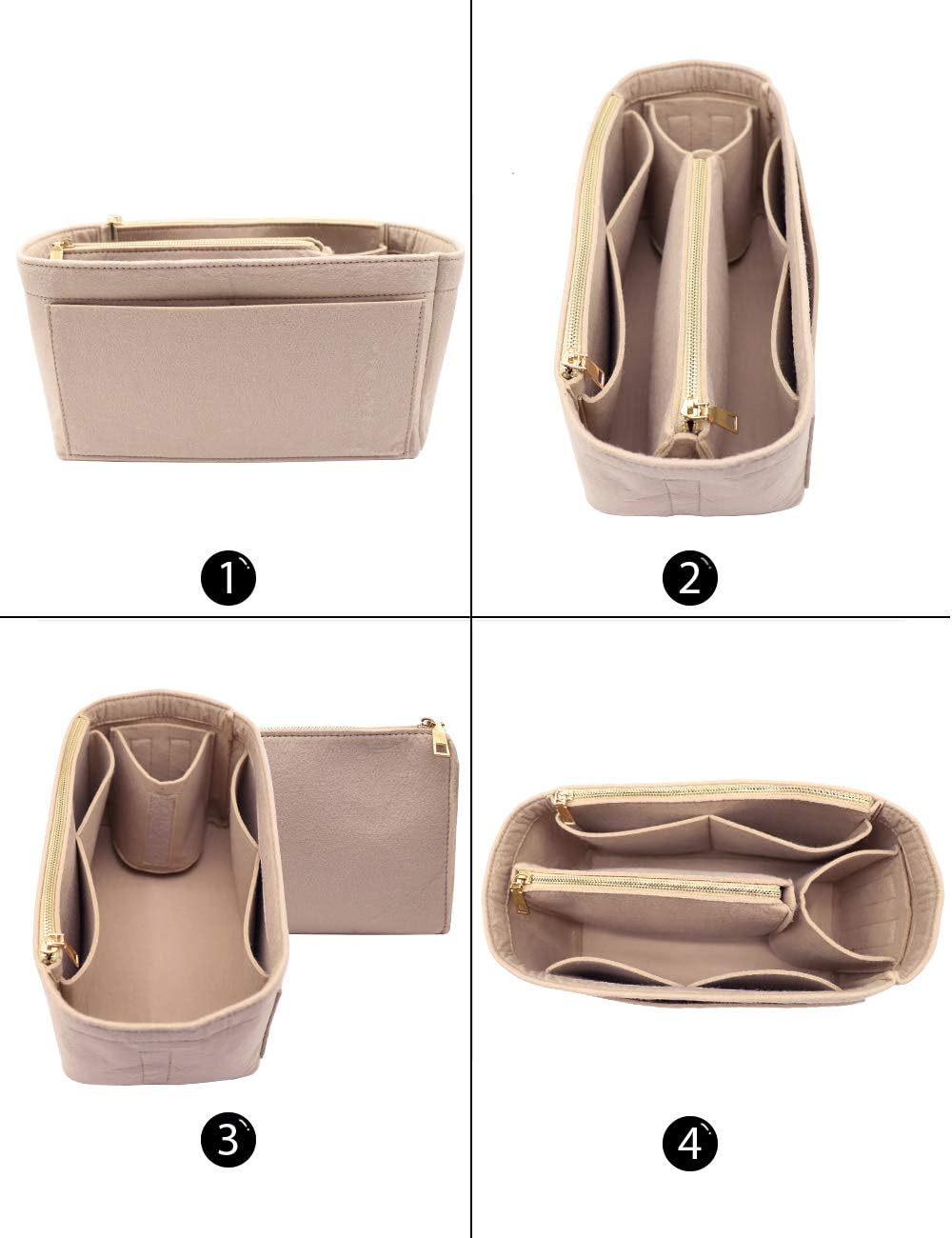 LEXSION Felt Purse Bag Organizer Insert with zipper Bag Tote Shaper Fit Speedy Neverful PM MM