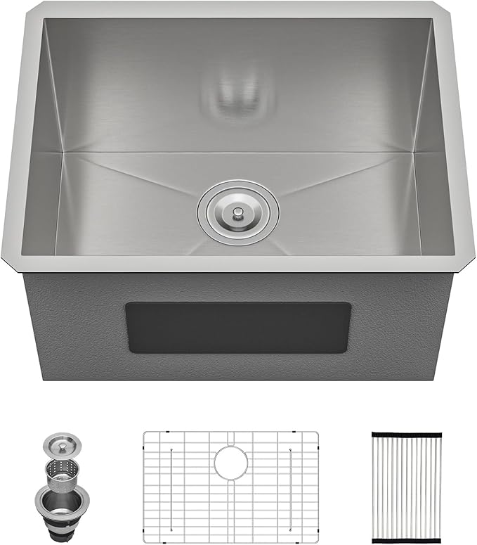Lordear 21 Laundry Sink Stainless Steel 21" x 18" x 12" Undermount Sink Single Bowl 16 Gauge Stainless Steel Deep Laundry Room Utility Sinks 12 Inch Deep