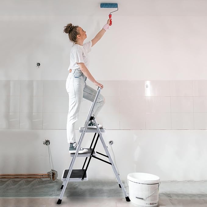 Wiberwi 3 Step Ladder Folding Step Stool for Adults with Top Handrail 330 Lbs Capacity, Lightweight & Portable Step 3 Stool Ladders with Wide Pedal for Home Kitchen Sturdy Steel Frame