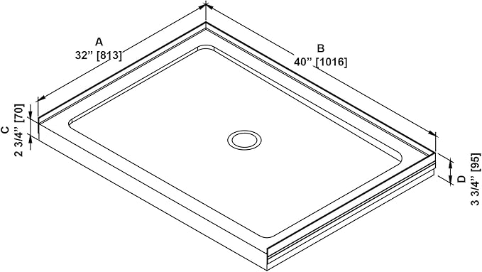 OVE Decors 40 in. W x 32 in. D Shower Base Pan Square, Center Drain, White Acrylic, Reversible Design