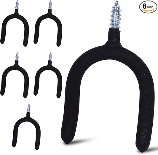 6 Pack Garage Storage System Steel U Hooks with Anti-Slip Coating Home Improvement and Organization Screw in Hooks Easy Wall Mounting Heavy Duty Bike and Ladder (Black, 6 Pack)