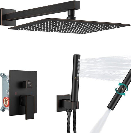 Aolemi Shower System with Rainfall Shower Head and Handheld Wall Mount,High Pressure Shower Faucet Set Fixture Combo with 2 in 1 Handheld Spray Rough-in Valve,16 Inch Shower Head Oil Rubbed Bronze