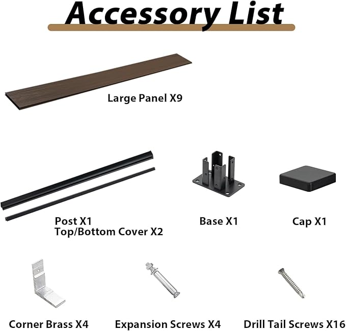 6x6 FT Wood Composite Privacy Fence Panel, Outdoor AC Unit Cover, Pool Equipment Screen, Trash Can Barrier | Weatherproof, Easy Installation, Durable Composite Fencing (Brown with 1 Post)