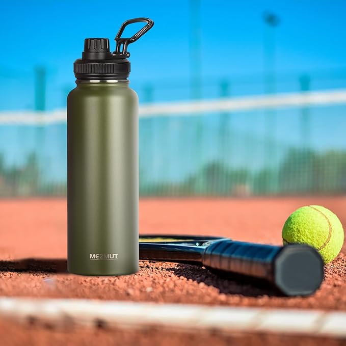 Insulated Water Bottle with Straw&3 Lids 40oz Stainless Steel Water Bottles Sports Metal Water Bottle Double Walled Vacuum Insulated Bottles Thermos Leak-Proof Travel Thermal (Army Green)