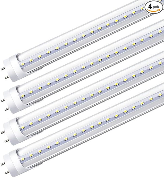 LightingWill LED T8 Light Tube 4FT, Daylight White 5000K, Dual-End Powered Ballast Bypass, 2000Lumen 18W (40W Equivalent Fluorescent Bulb Replacement), Clear Cover, AC85-265V Lighting Fixture, 4 Pack…