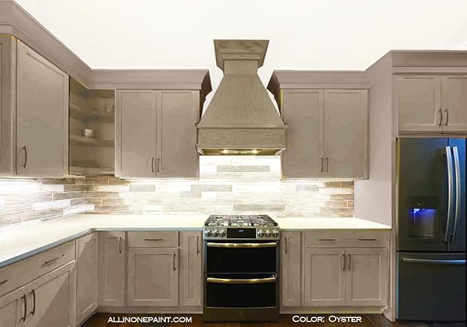 ALL-IN-ONE Paint, Durable cabinet and furniture paint. Built in primer and top coat, no sanding needed. Includes our 30 featured color card - Oyster (taupe), 8oz Sample