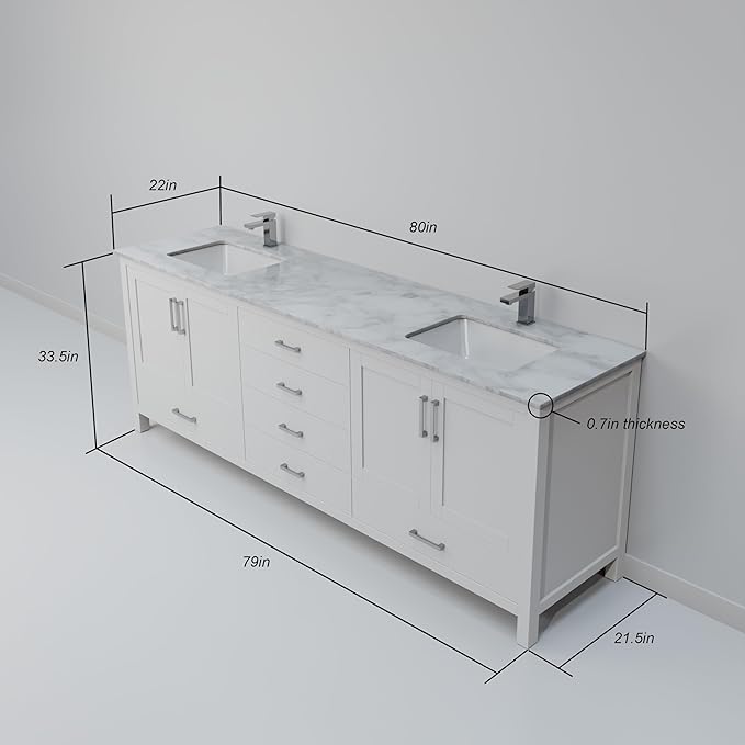 Big Sur 80 in. W X 22 in. D White Double Bath Vanity Cabinet Without Countertop
